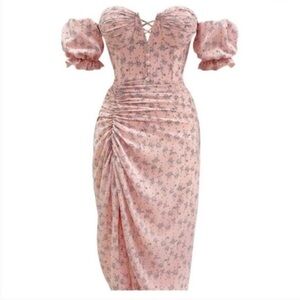 ADEIRLINA Forget Me Not Floral Corset Midi Dress Size Small NWT